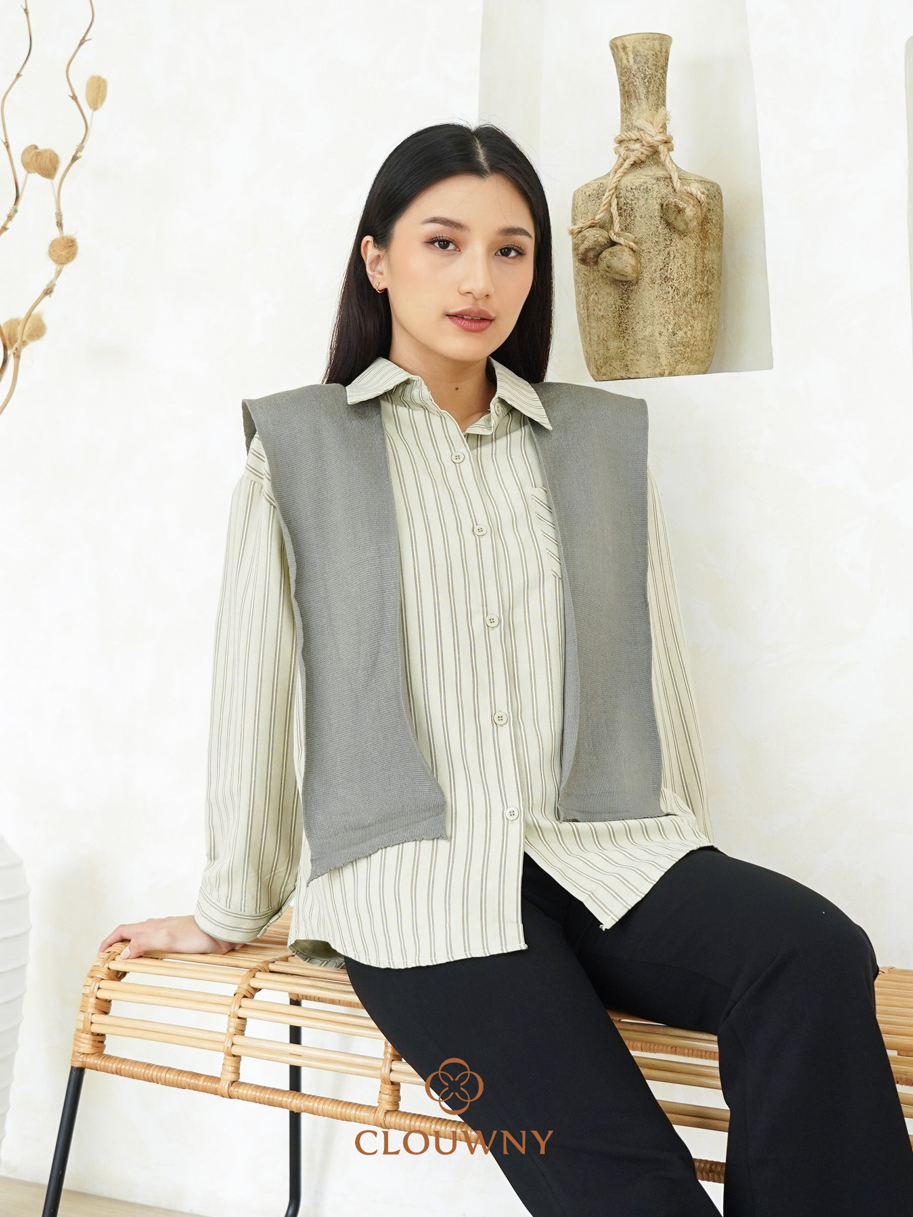 Candela Stripes Scarf - Sage Green